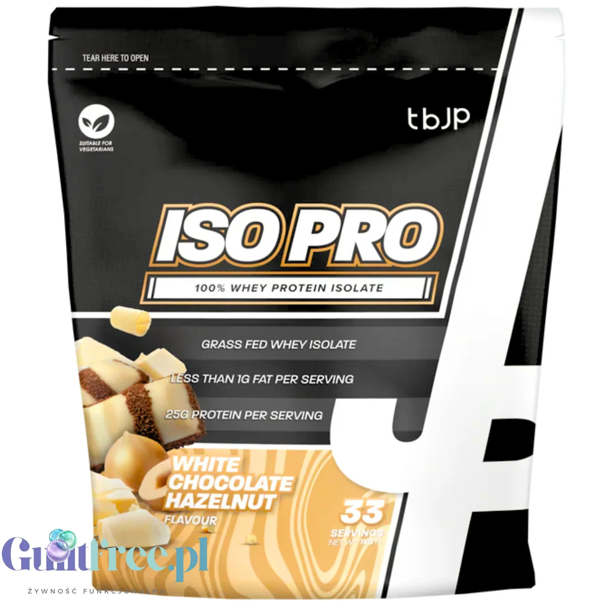 TBJP ISO PRO White Chocolate Hazelnut 1kg - odżywka białkowa WPI 90%, smak  Białe Bueno