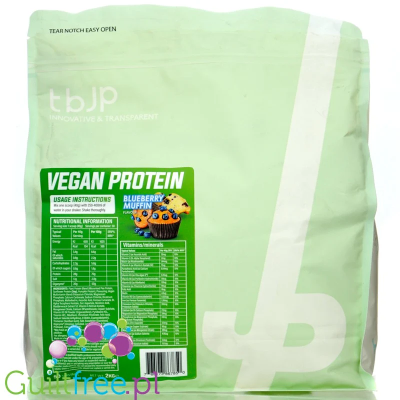 TBJP Vegan Protein Blueberry Muffin 2KG - wegańska odżywka białkowa bez cukru z witaminami i minerałami - Image 2