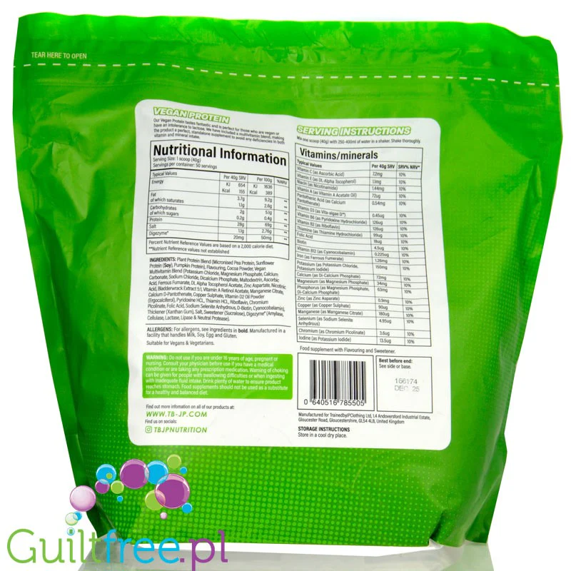 TBJP Vegan Protein Chocolate Pistachio 2KG - wegańska odżywka białkowa bez cukru z witaminami i minerałami - Image 2