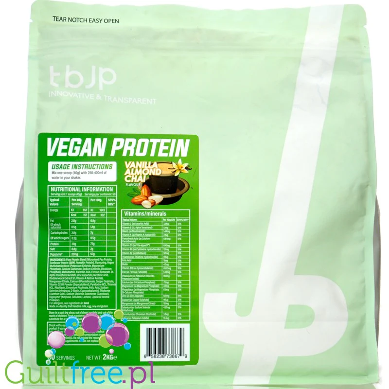 TBJP Vegan Protein Vanilla Almond Chai 2KG - wegańska odżywka białkowa bez cukru z witaminami i minerałami - Image 2