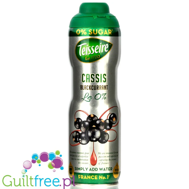 Teisseire 0% Cassis - syrop bez dodatku cukru, Czarna Porzeczka, na 4,8L napoju