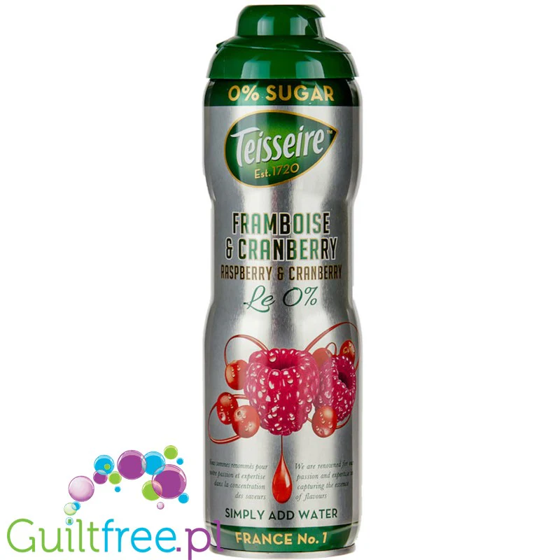 Teisseire 0% Raspberry & Cranberry - syrop bez dodatku cukru, Malina & Żurawina, na 4,8L napoju