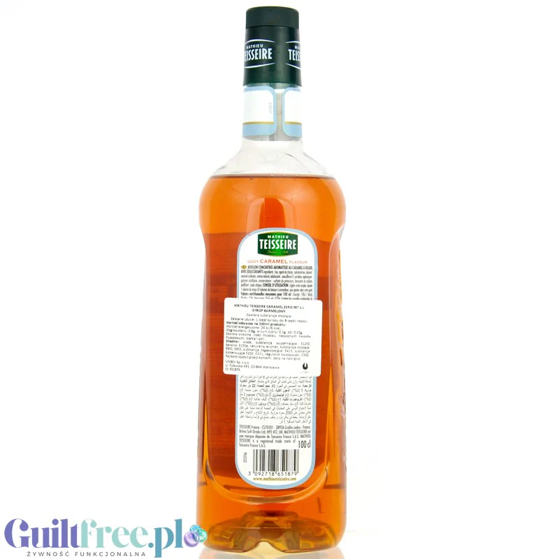 Teisseire Caramel Syrup 0% 1L- wegański syrop bez cukru do kawy o smaku karmelowym - Image 2