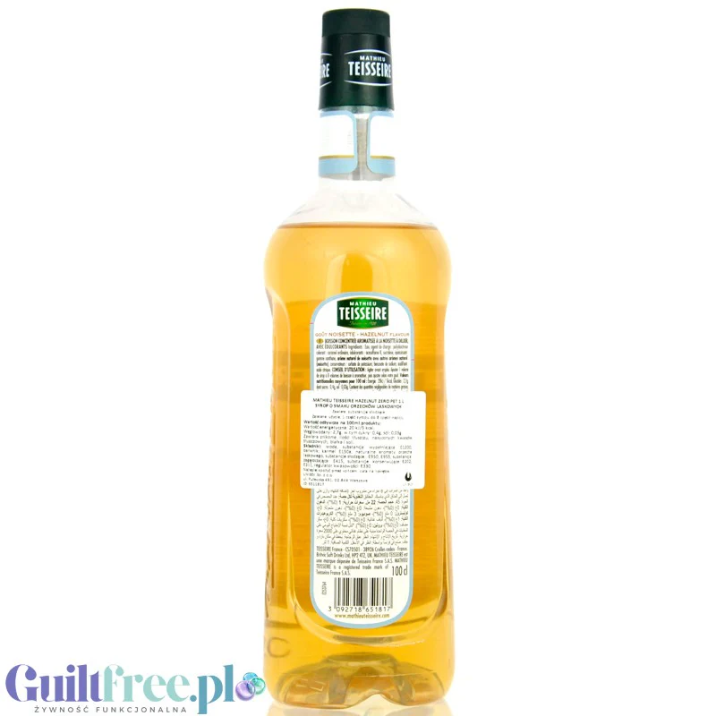 Teisseire Hazelnut Syrup 0% 1L - wegański syrop bez cukru do kawy o smaku orzechów laskowych - Image 2