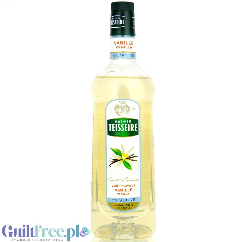 Teisseire Vanilla Syrup 0% 1L- wegański syrop bez cukru do kawy o smaku waniliowym