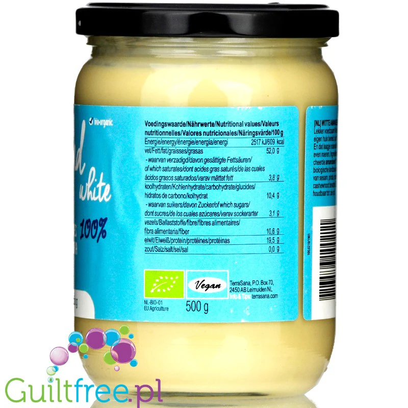 Terrasana Almond White 0,5kg - organiczne białe masło migdałowe z blanszowanych migdałów 100%, bez soli i cukru - Image 2