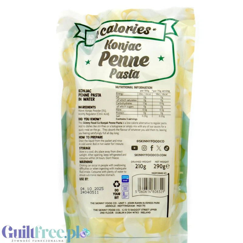 Skinny Food Penne Pasta 210g - makaron konjac 6kcal, kształt rurki pióra - Image 2