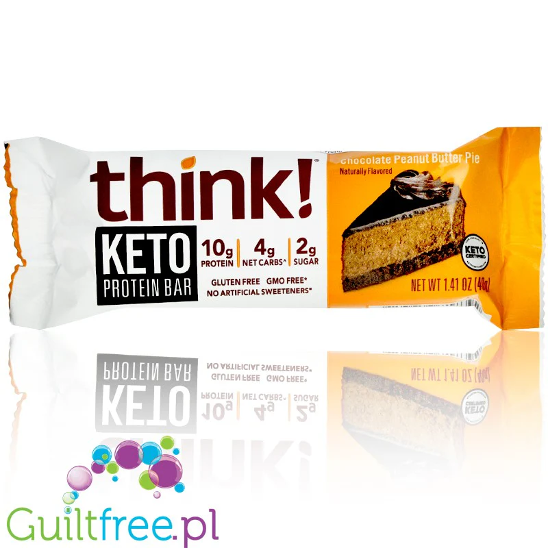 Think! Keto Chocolate Peanut Butter Pie - keto baton z czekoladą i orzechami ziemnymi bez sztucznych słodzików