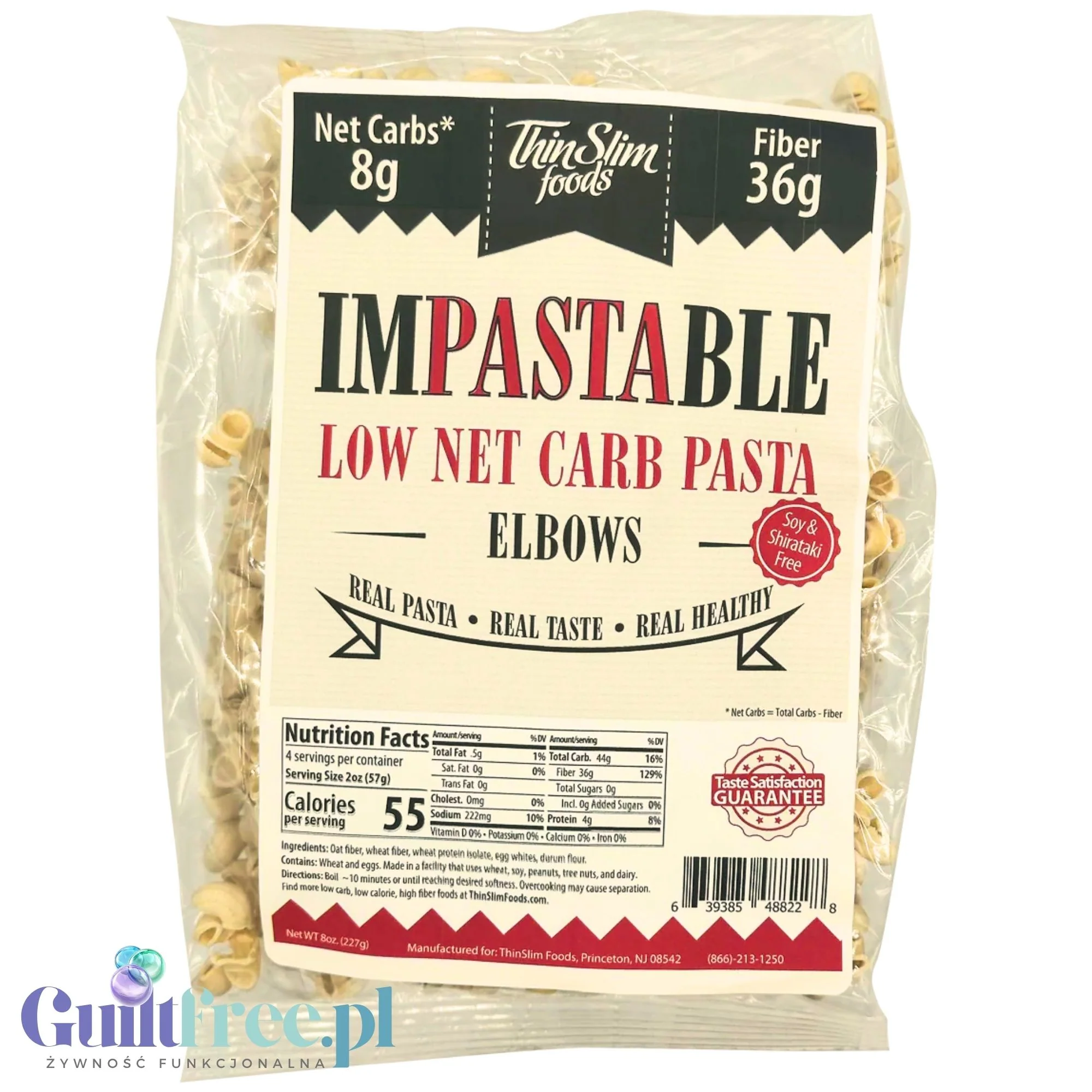 ThinSlim Foods Impastable Low Carb Pasta Elbows - ultra niskokaloryczny keto makaron 96kcal w 100g