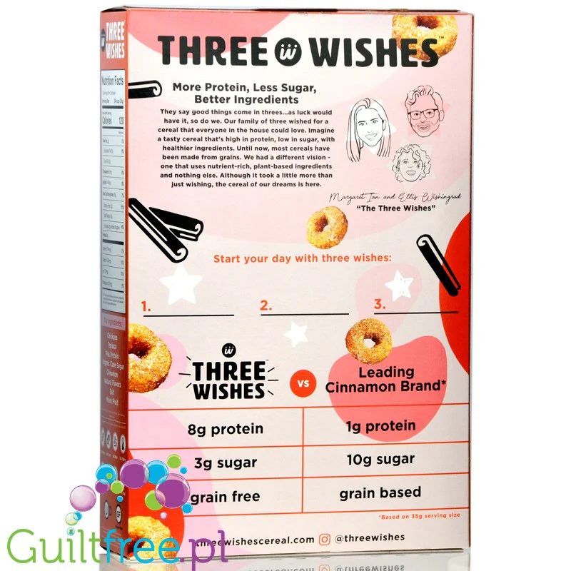 Three Wishes Grain Free Cereal, Cinnamon - niskowęglowodanowe płatki śniadaniowe bez glutenu, z monk fruit - Image 2
