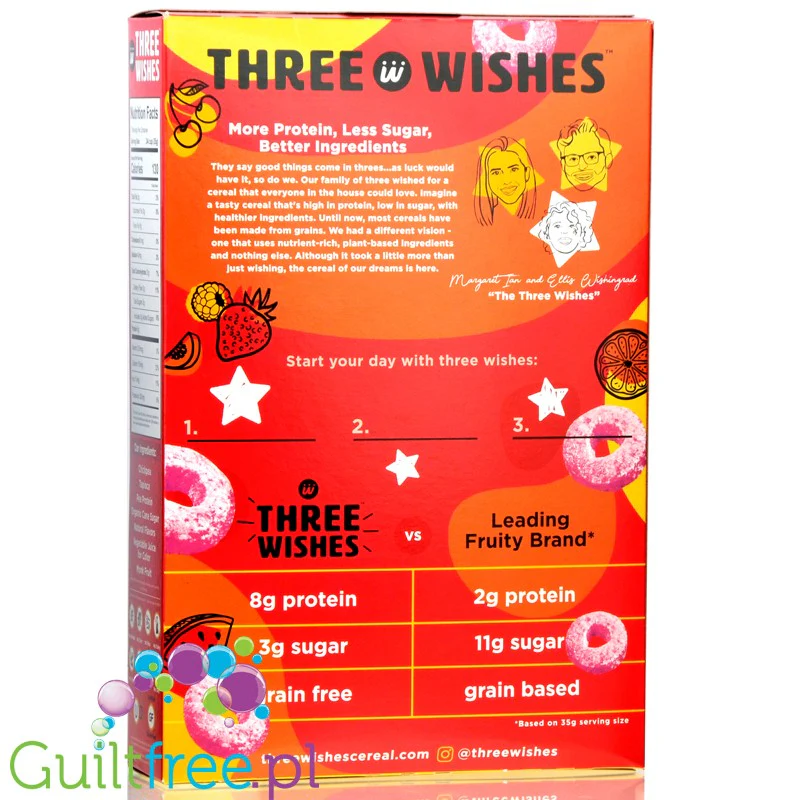 Three Wishes Grain Free Cereal, Fruity - niskowęglowodanowe płatki śniadaniowe bez glutenu, z monk fruit - Image 2