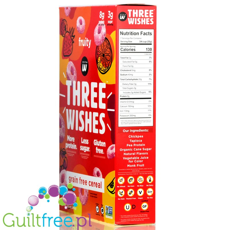 Three Wishes Grain Free Cereal, Fruity - niskowęglowodanowe płatki śniadaniowe bez glutenu, z monk fruit - Image 3