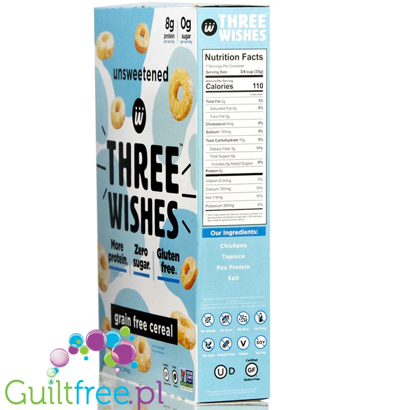 Three Wishes Grain Free Cereal, Unsweetened - keto niesłodzone płatki śniadaniowe bez glutenu - Image 3