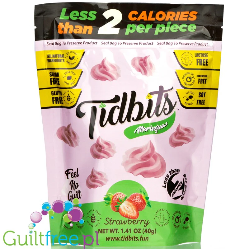 Tidbits  Meringues, Strawberry - bezy bez cukru o smaku truskawkowym, 1kcal