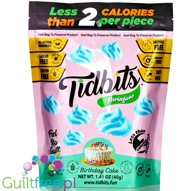 Tidbits Sugar Free Meringues, Birthday Cake - bezy bez cukru o smaku tortowym, 1kcal