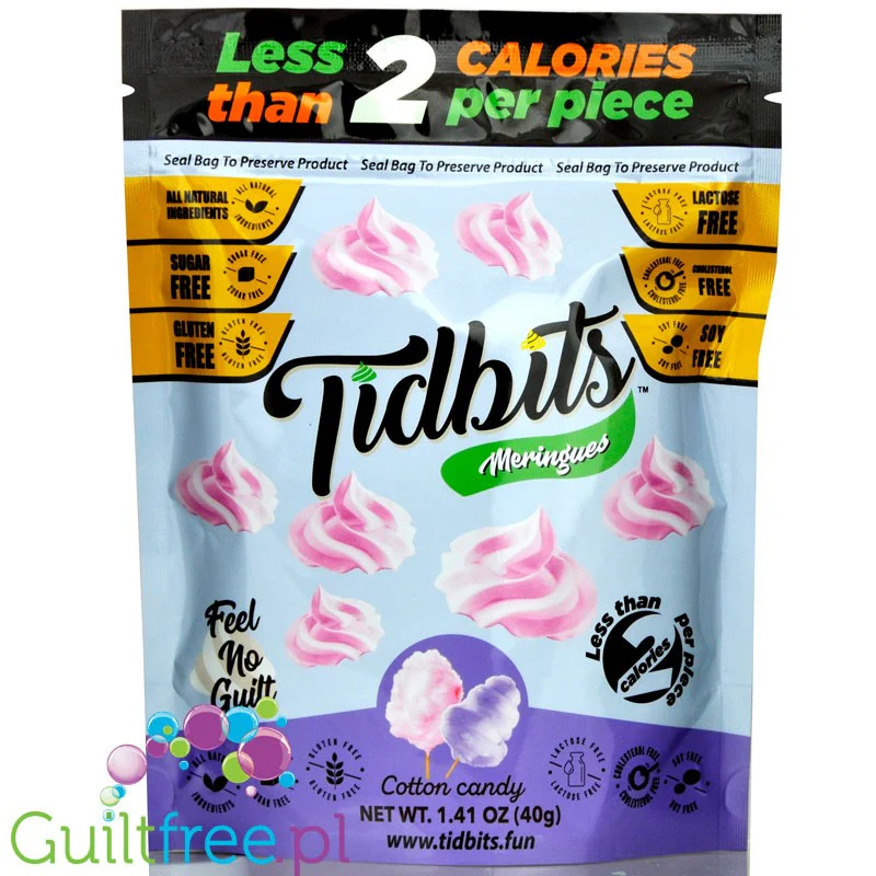 Tidbits Sugar Free Meringues, Cotton Candy - bezy bez cukru o smaku Wata Cukrowa, 1kcal