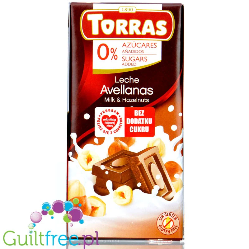 Torras Milk & Hazelnuts - mleczna czekolada z orzechami laskowymi bez cukru