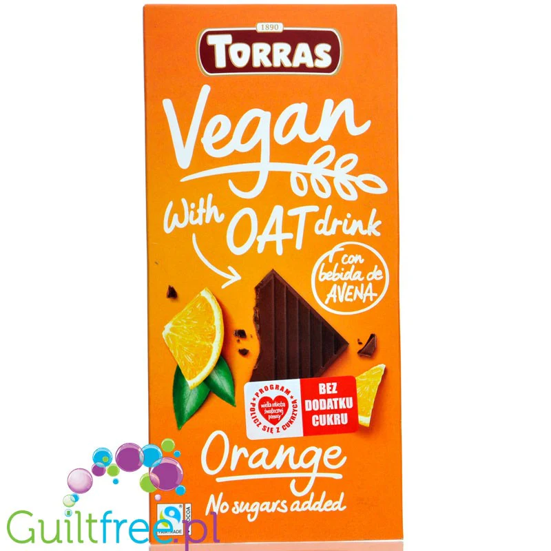 Torras Vegan Orange & Oat - czekolada wegańska bez dodatku cukru z pomarańczą i ekstraktem owsianym