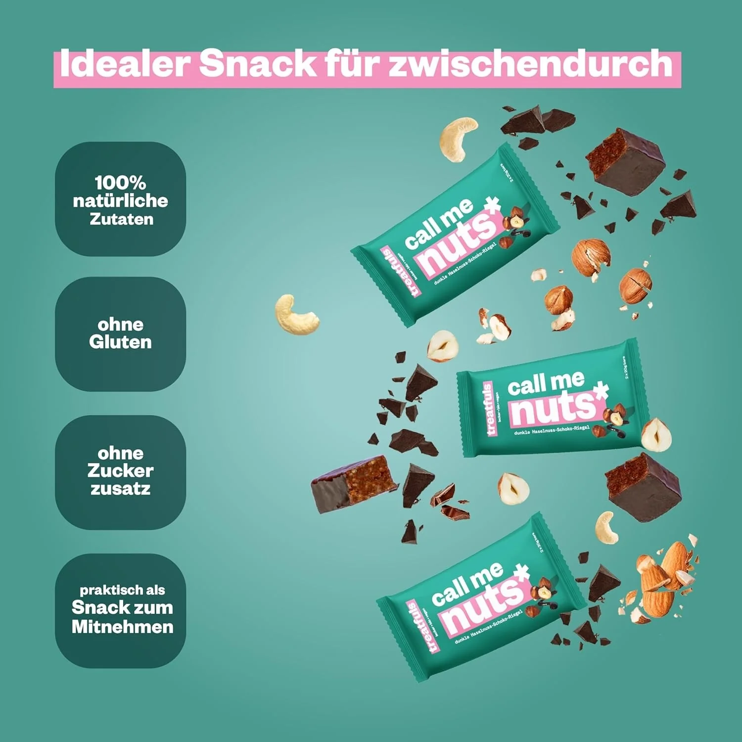 Treatfuls Call Me Nuts wegański organiczny baton z orzechów laskowych i nerkowca z gorzką czekoladą - Image 2