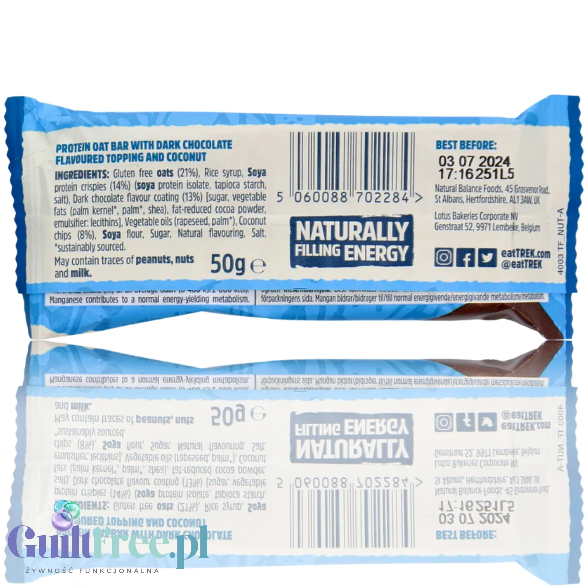Trek Protein Flapjack Cocoa Coconut - bezglutenowy wegański baton z ciemną czekoladą 9g białka - Image 5