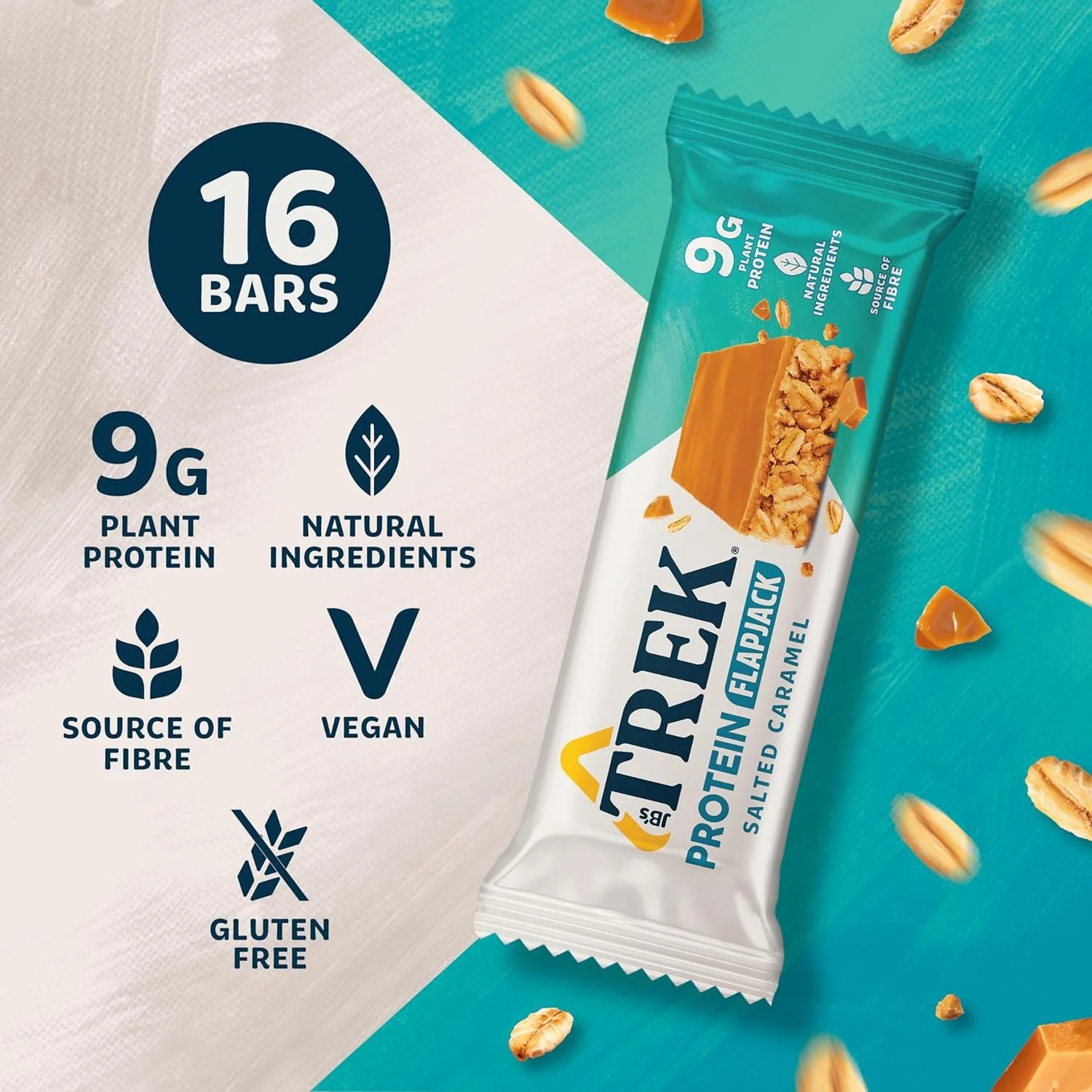 Trek Protein Flapjack Salted Caramel - wegański bezglutenowy baton białkowy 9g białka - Image 5