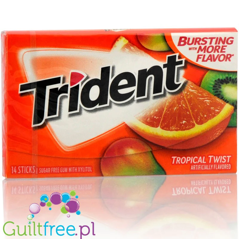 Trident Tropical Twist guma do żucia bez cukru, z ksylitolem, Mango, Kiwi & Pomarańcza