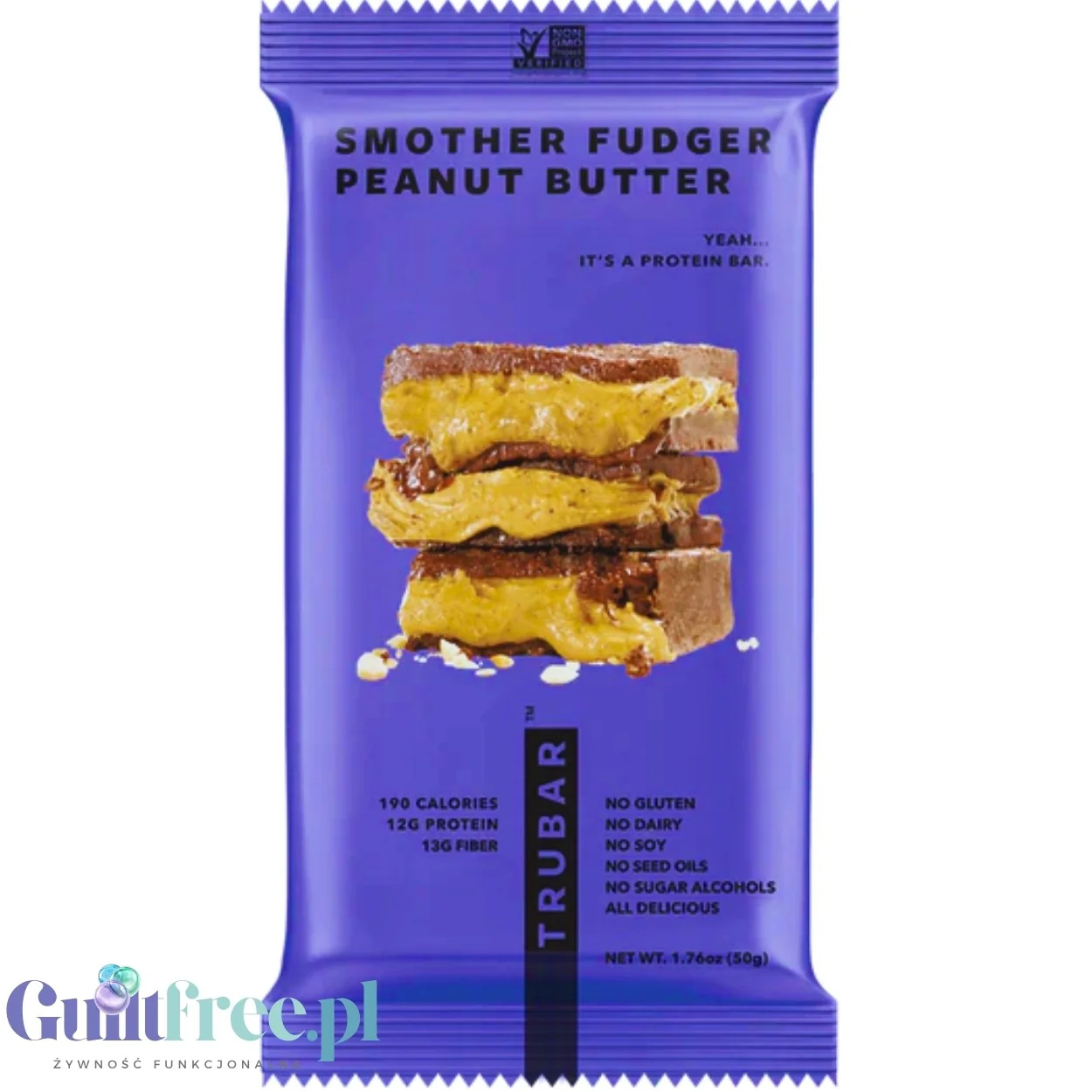 TRUBAR Smother Fudger Peanut Butter - wegański baton białkowy bez glutenu soi i słodzików