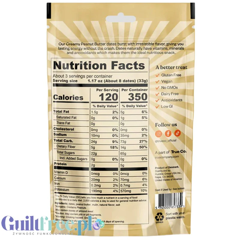 True Dates Creamy Peanut Butter - daktyle nadziewane masłem orzechowym bez dodatku cukru - Image 3