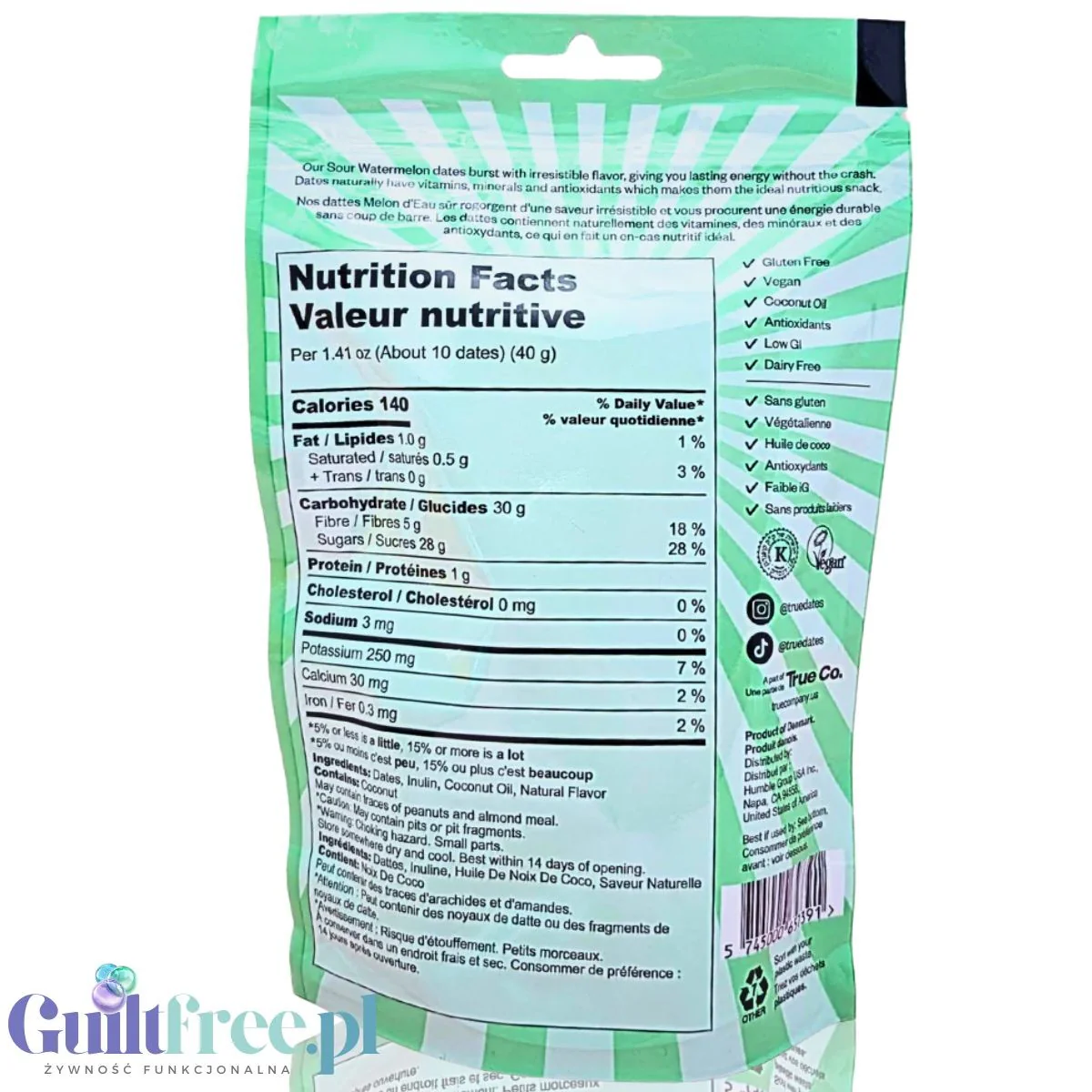 True Dates Sour Watermelon - naturalne daktyle bez dodatku cukru o smaku kwaśnego arbuza - Image 4