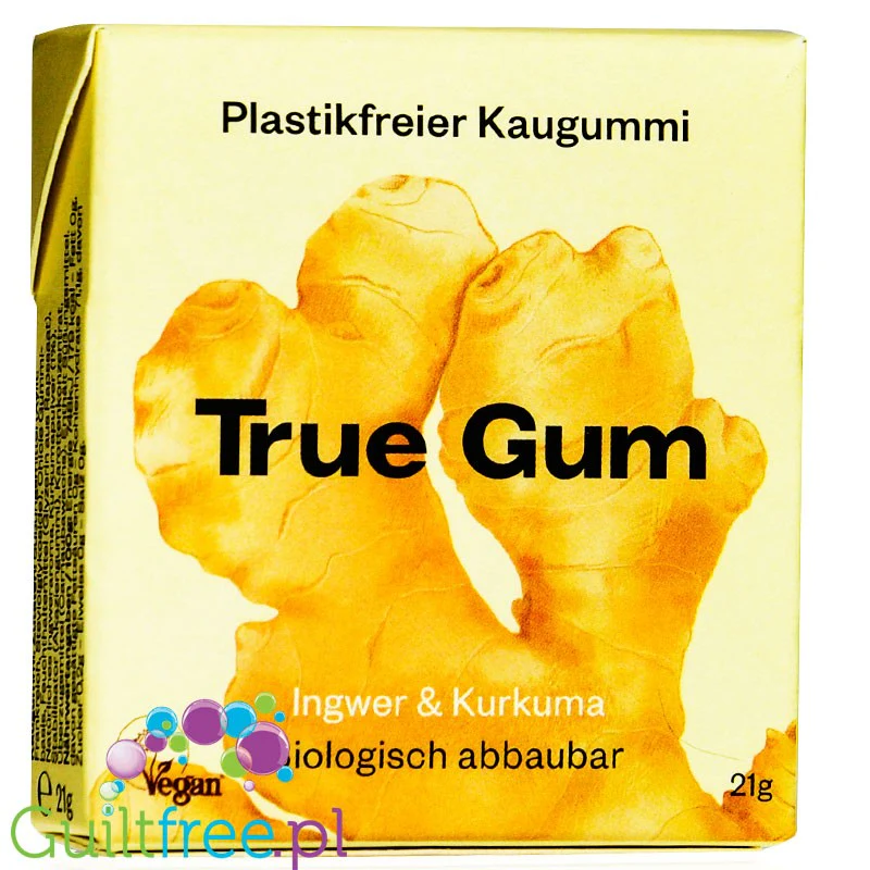 True Gum Ginger & Turmeric - wegańska bio guma do żucia bez cukru i plastiku ze stewią i ksylitolem