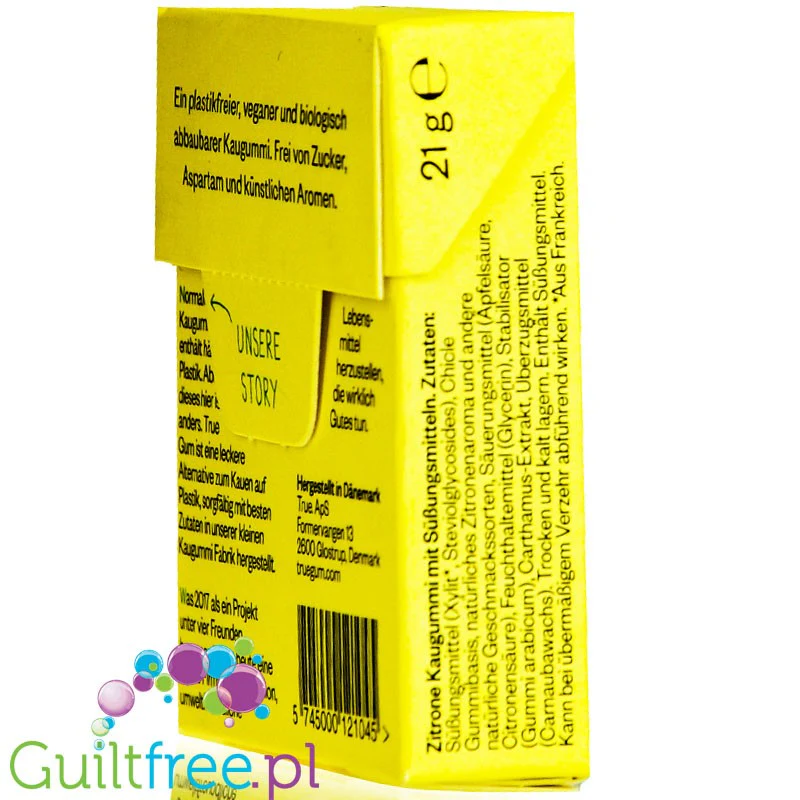 True Gum Lemon - wegańska bio guma do żucia bez cukru i plastiku ze stewią i ksylitolem - Image 2