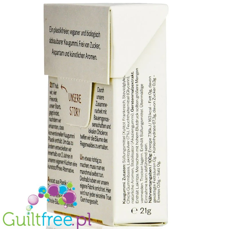 True Gum Liquorice & Eucalyptus - wegańska bio guma do żucia bez cukru i plastiku ze stewią i ksylitolem - Image 2