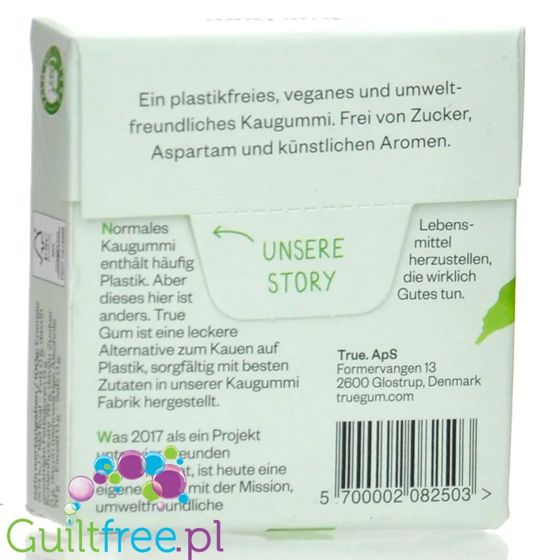 True Gum Minze - wegańska bio guma do żucia bez cukru i plastiku ze stewią i ksylitolem, Mięta - Image 2