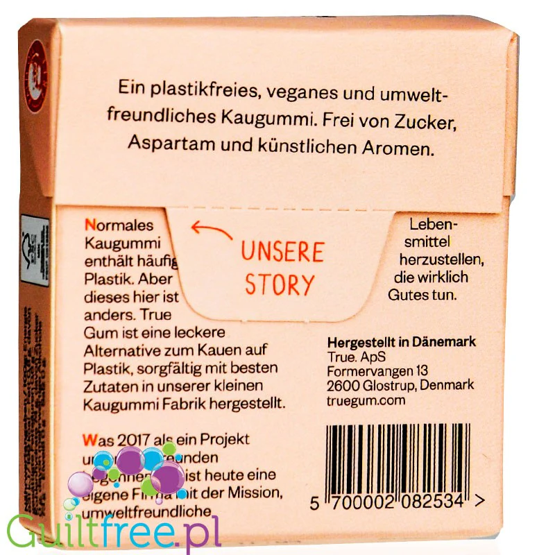 True Gum Raspberry & Vanilia - wegańska bio guma do żucia bez cukru i plastiku ze stewią i ksylitolem - Image 3