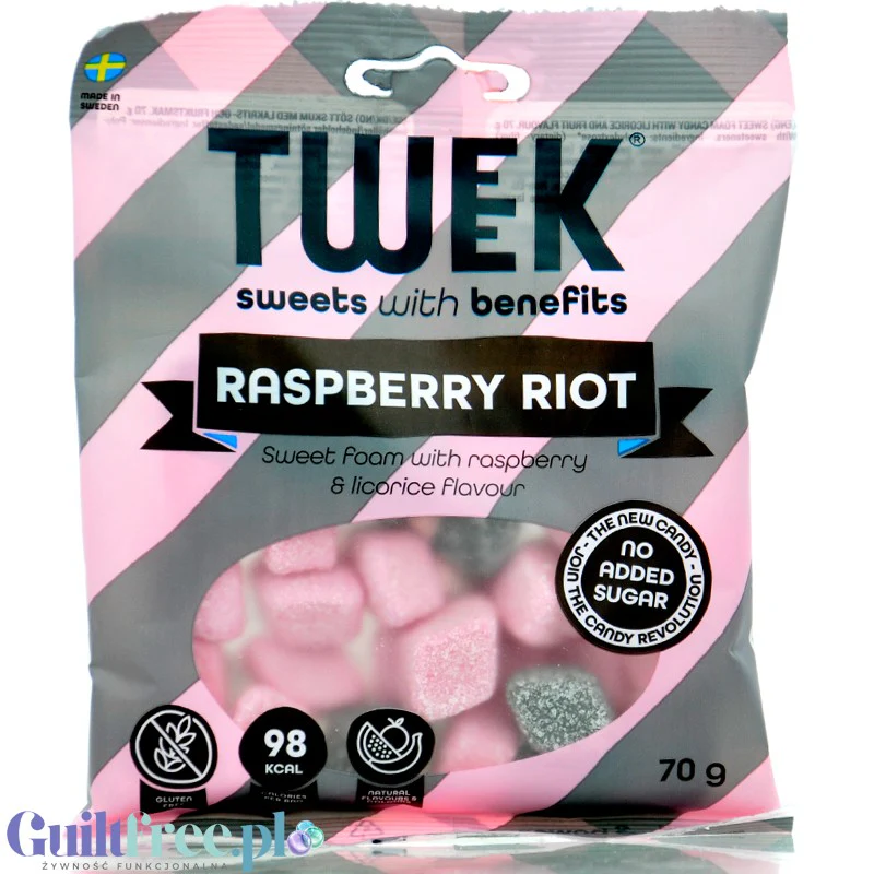 TWEEK Raspberry Riot - błonnikowe żelki malinowo-lukrecjowe bez dodatku cukru 45% mniej kcal
