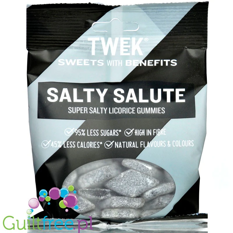 TWEEK Salty Salute Licorice Gummies - błonnikowe słone żelki lukrecjowe bez dodatku cukru 45% mniej kcal