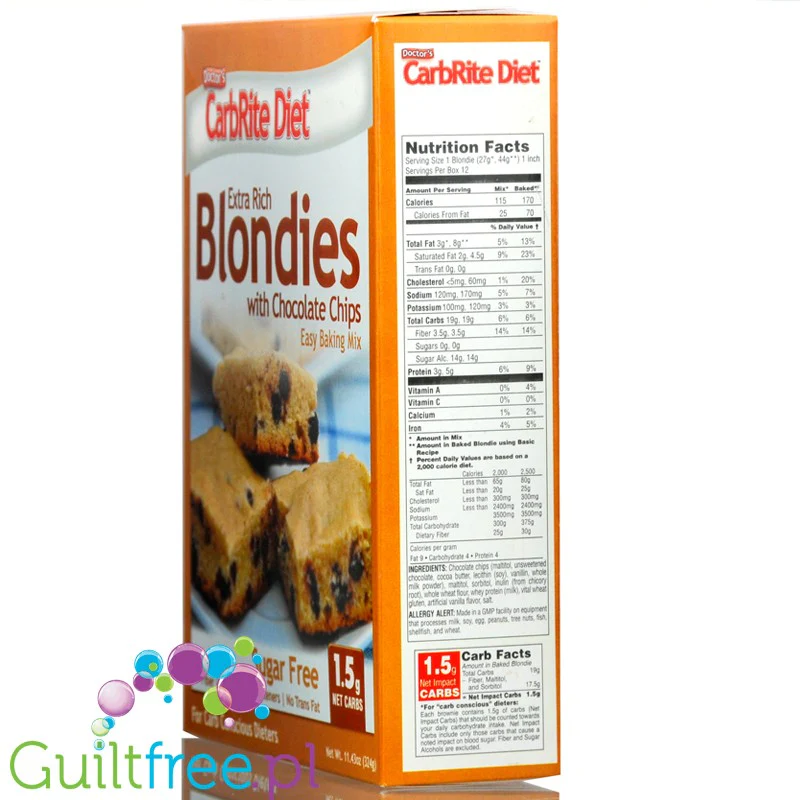 Doctor's CarbRite Diet Blondies - ciast biszkoptowe bez cukru z czekoladą, mix do przygotowania - Image 2
