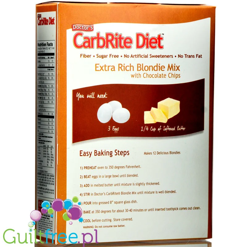 Doctor's CarbRite Diet Blondies - ciast biszkoptowe bez cukru z czekoladą, mix do przygotowania - Image 3