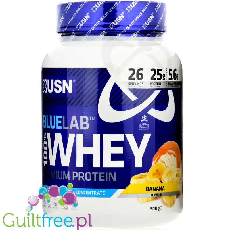 USN Blue Lab Whey Banana 0,9kg - odżywka białkowa WPI, WPC, WPH z Tolerase  L - Image 3