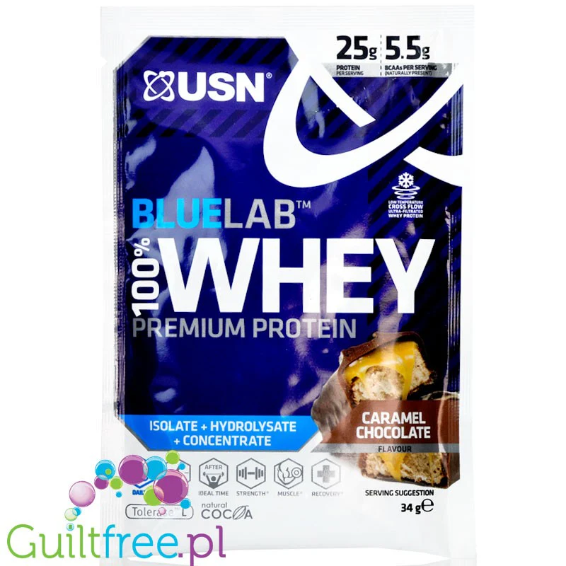 USN Blue Lab Whey Caramel Chocolate  - odzywka białkowa WPI, WPC, WPH z Tolerase  L