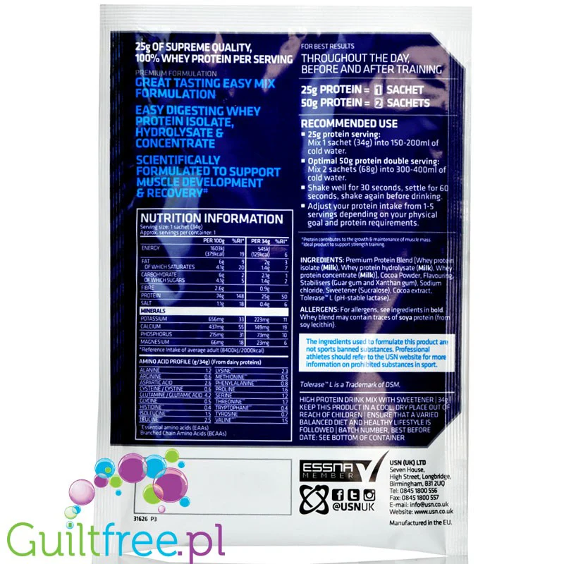 USN Blue Lab Whey Caramel Chocolate  - odzywka białkowa WPI, WPC, WPH z Tolerase  L - Image 2