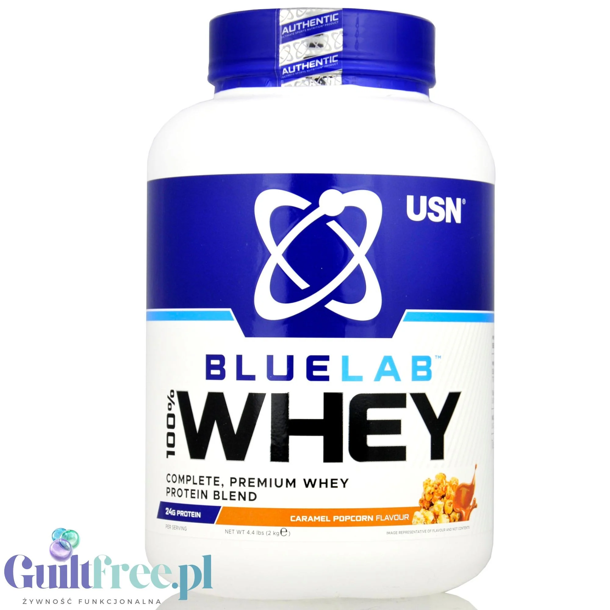 USN Blue Lab Whey Caramel Popcorn 2kg - odzywka białkowa WPI, WPC, WPH z Tolerase L