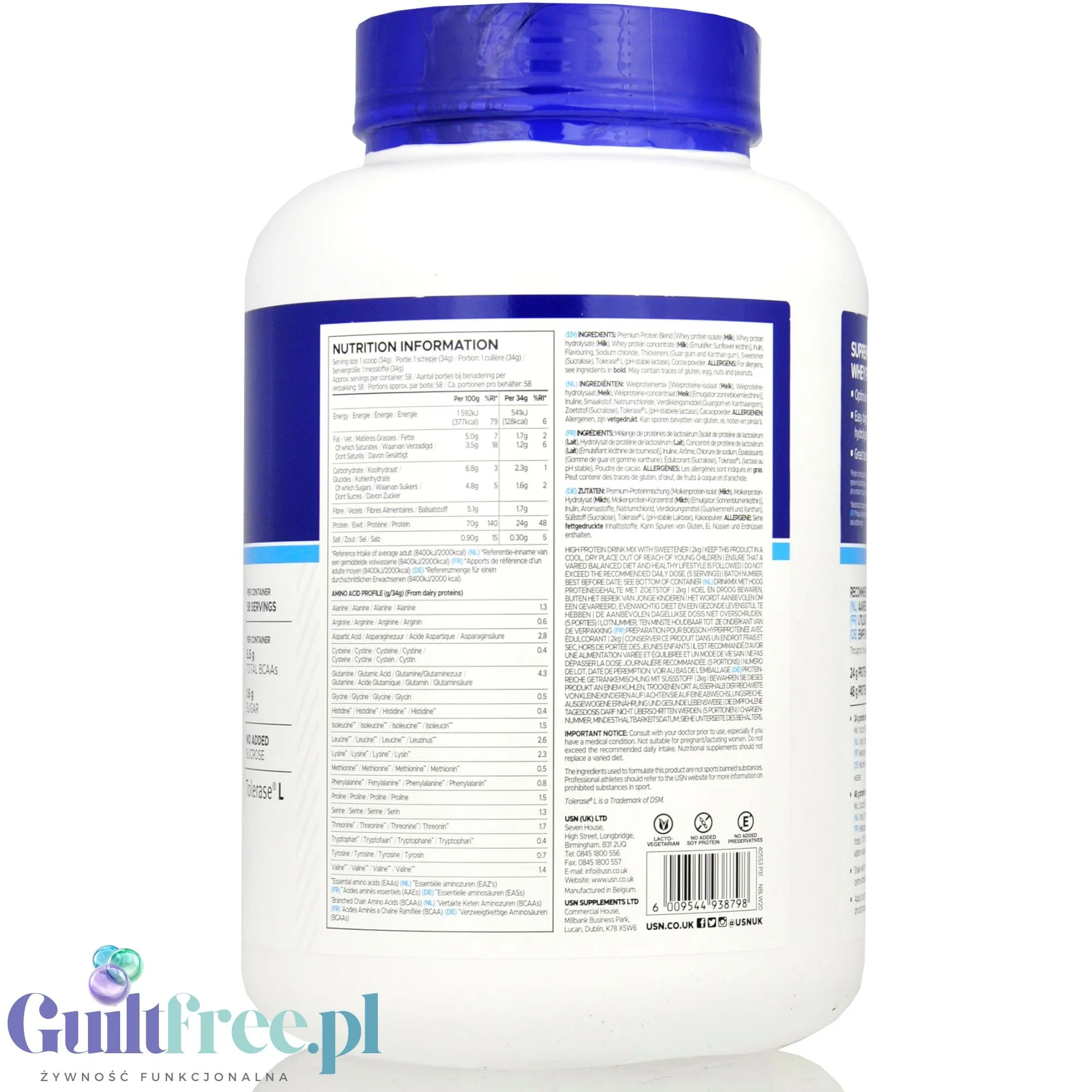 USN Blue Lab Whey Caramel Popcorn 2kg - odzywka białkowa WPI, WPC, WPH z Tolerase L - Image 4