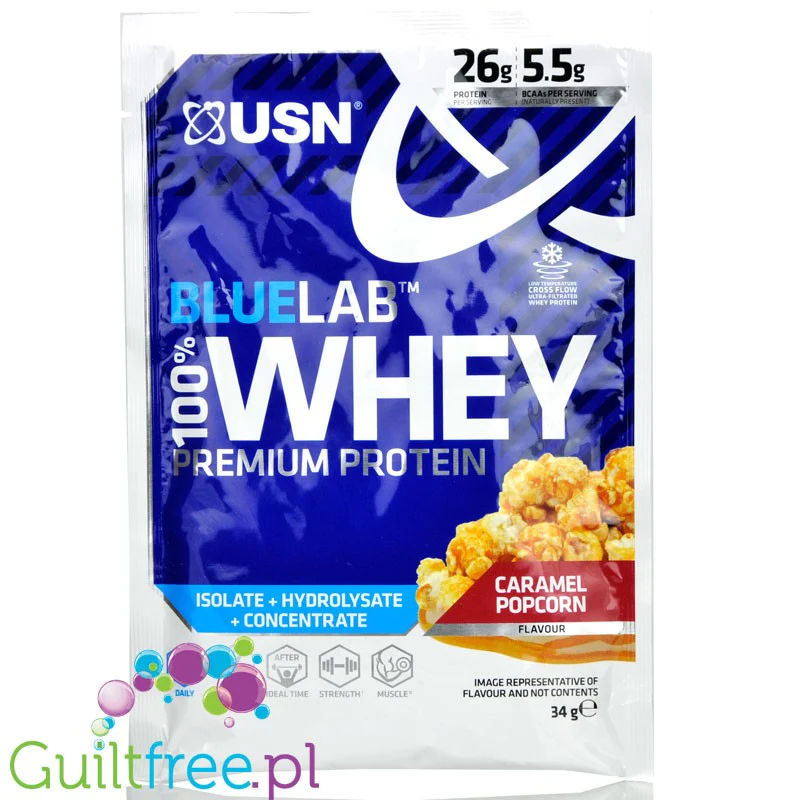 USN Blue Lab Whey Caramel Popcorn  - odzywka białkowa WPI, WPC, WPH z Tolerase  L