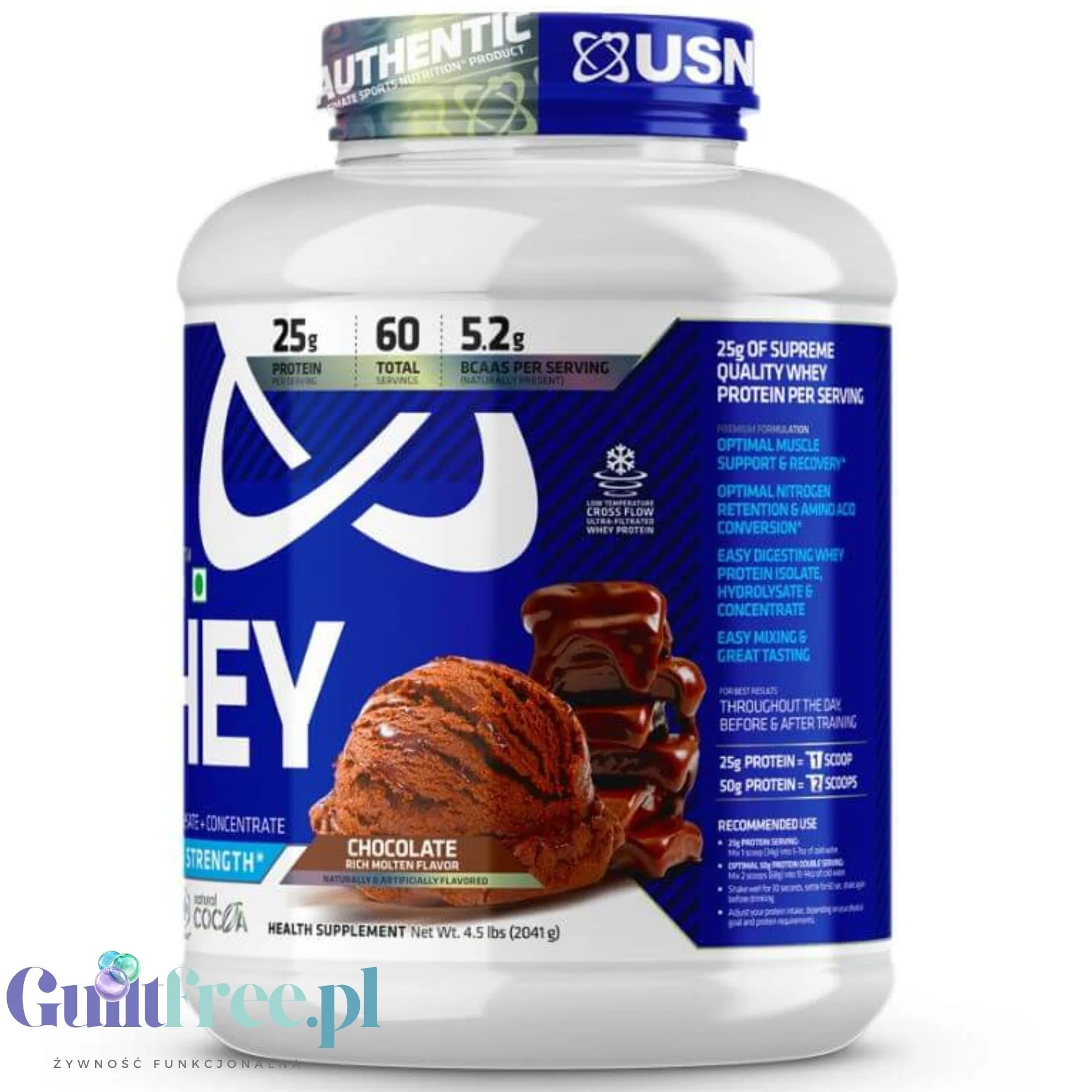 USN Blue Lab Whey Chocolate 2kg - odzywka białkowa WPI, WPC, WPH - Image 2