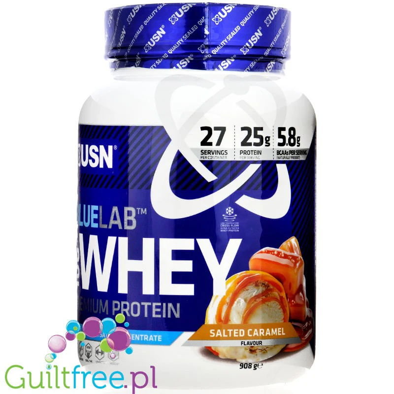 USN Blue Lab Whey Salted Caramel 0,9kg - odzywka białkowa WPI, WPC, WPH z Tolerase  L