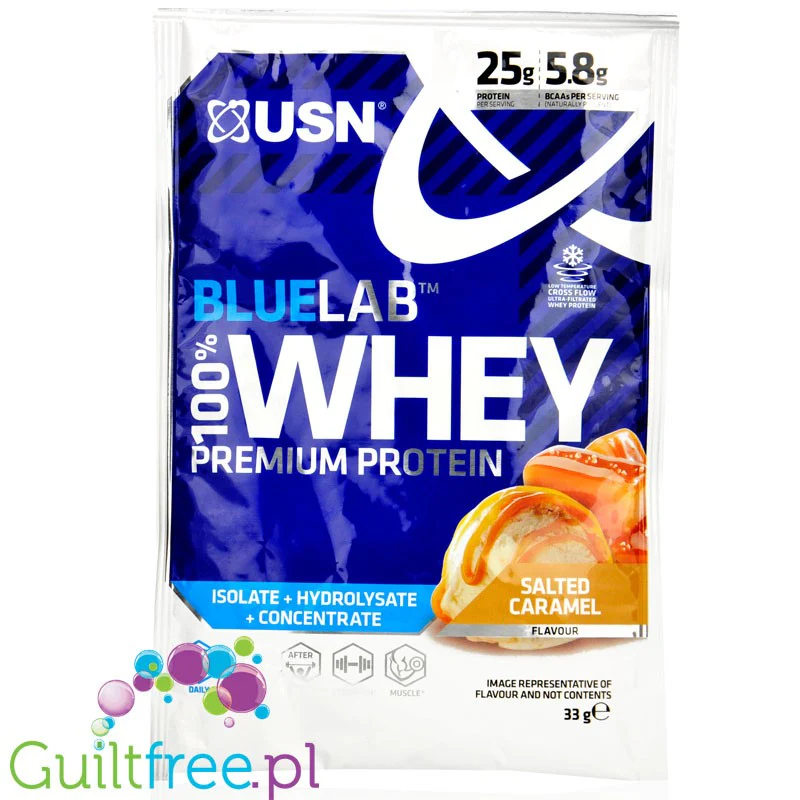 USN Blue Lab Whey Salted Caramel - odzywka białkowa WPI, WPC, WPH z Tolerase L