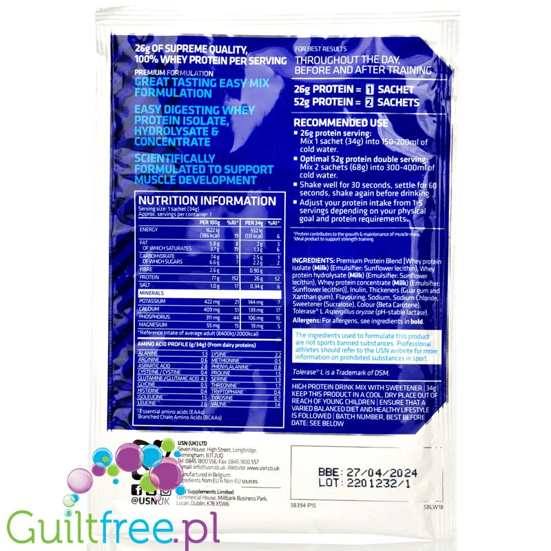 USN Blue Lab Whey Salted Caramel - odzywka białkowa WPI, WPC, WPH z Tolerase L - Image 2