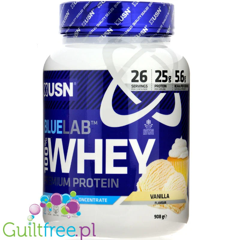USN Blue Lab Whey Vanilla 0,9kg - odżywka białkowa WPI, WPC, WPH z Tolerase  L