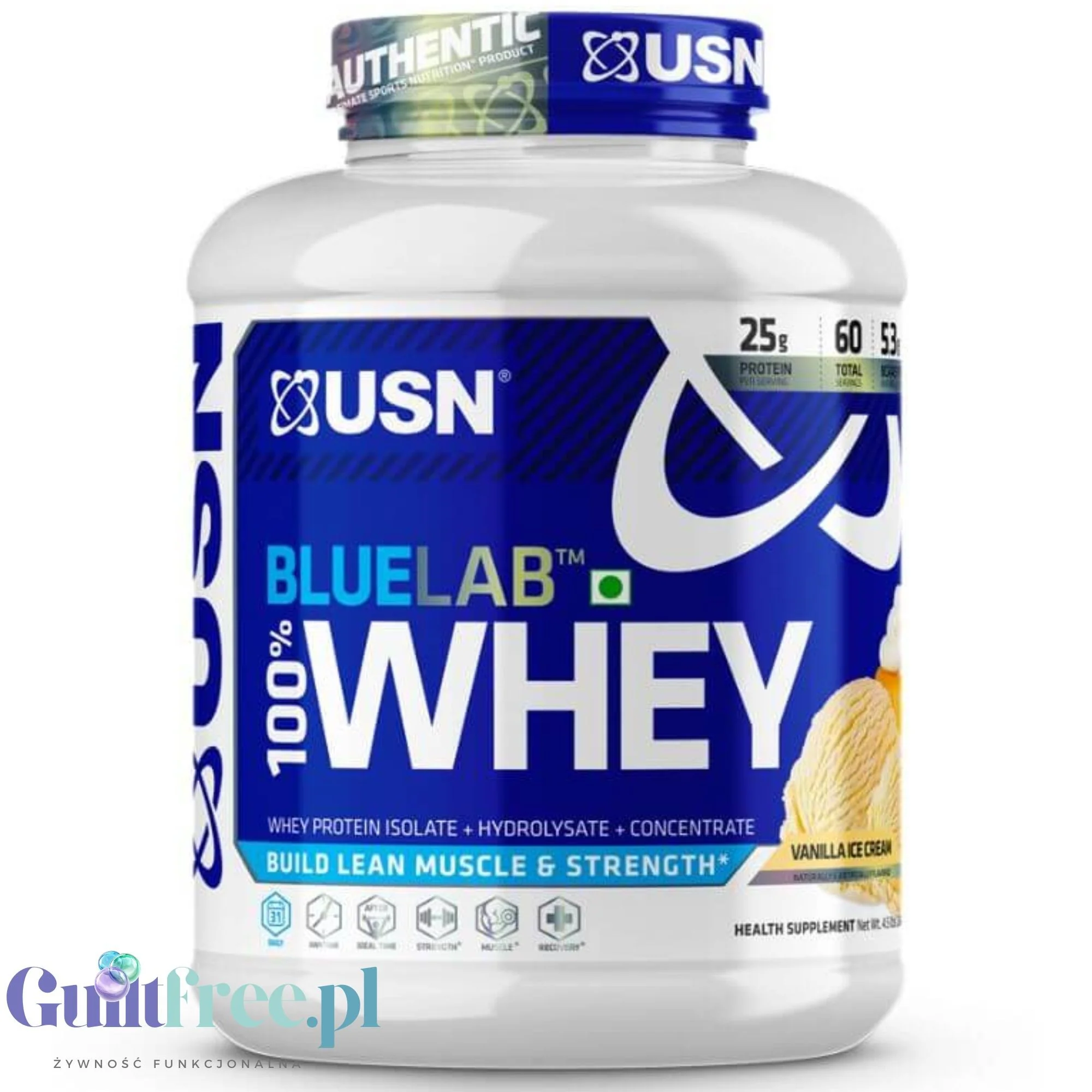 USN Blue Lab Whey Vanilla 2kg - odżywka białkowa WPI, WPC, WPH z Tolerase  L